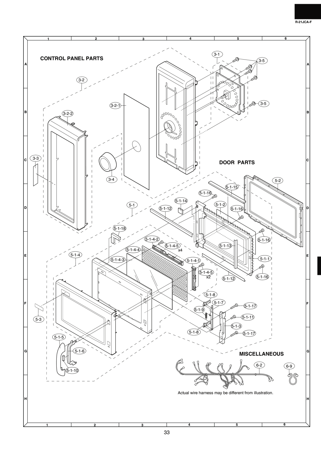 Sharp R-21JCA-F service manual Door Parts, Miscellaneous, Control Panel Parts 