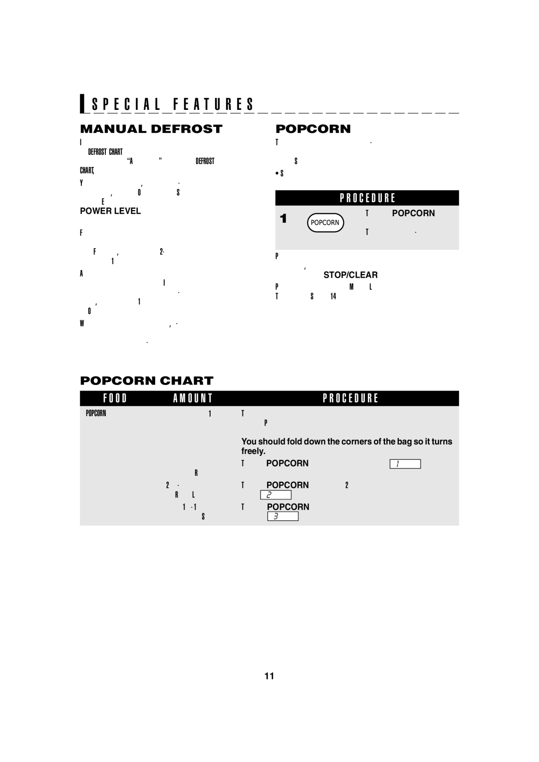 Sharp R-220F operation manual O D O U N T, Manual Defrost, Popcorn Chart 