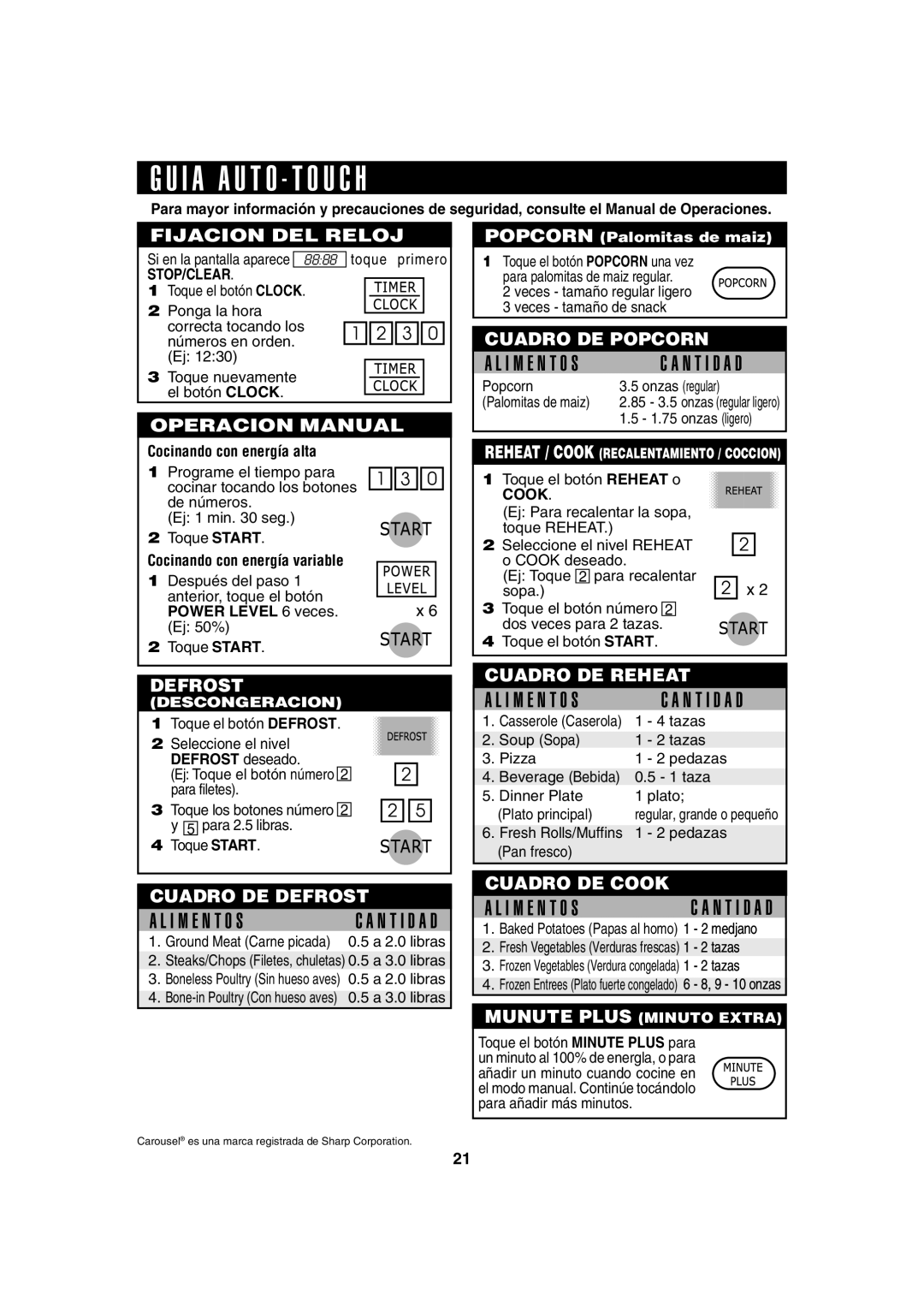 Sharp R-220F operation manual Cocinando con energía alta, Cocinando con energía variable, Power Level 6 veces 