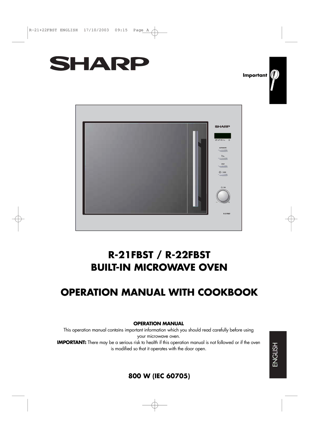 Sharp R-21 FBST, R-22FBST operation manual BUILT-IN Microwave Oven 