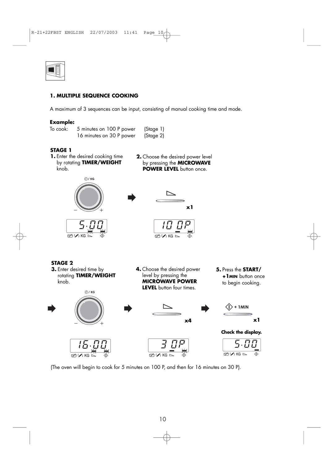 Sharp R-22FBST, R-21 FBST operation manual Other Convenient Functions, Multiple Sequence Cooking, Stage 