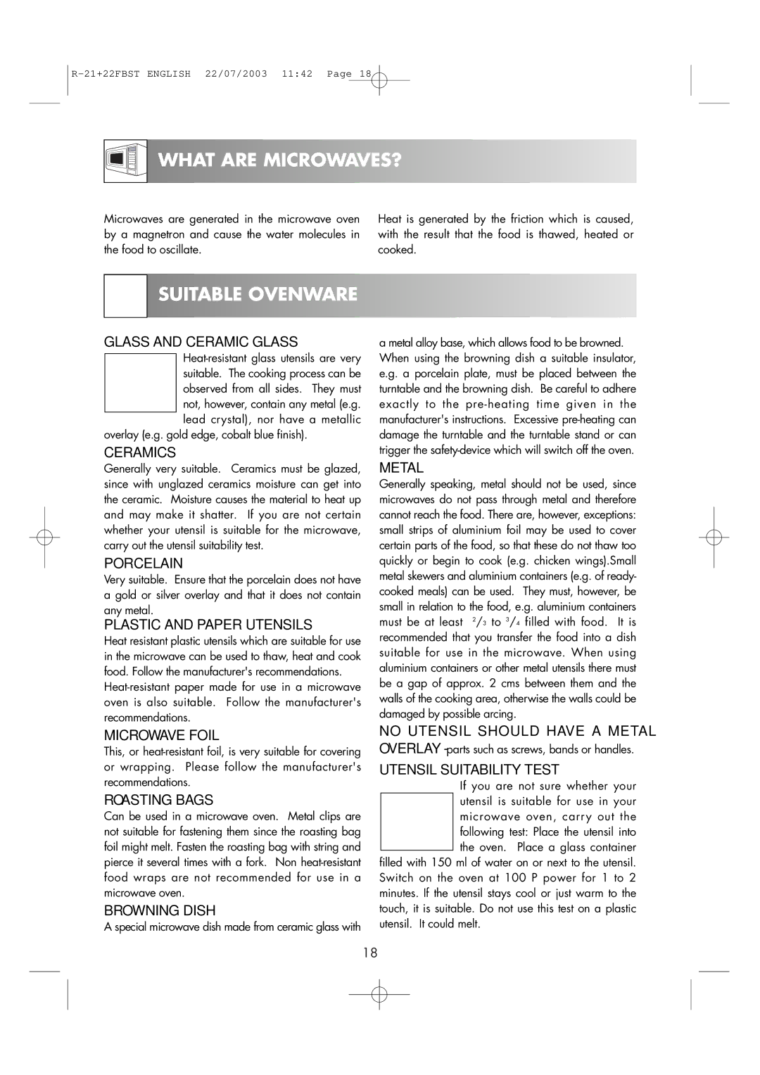 Sharp R-22FBST, R-21 FBST operation manual What are MICROWAVES?, Suitable Ovenware 