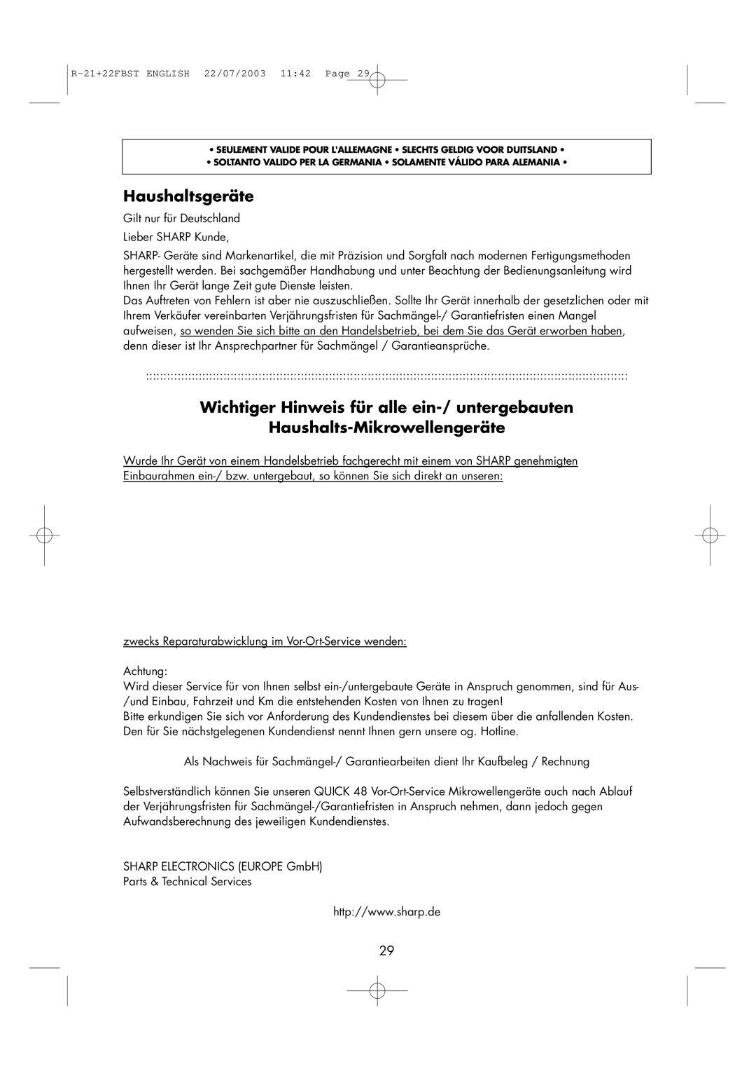 Sharp R-21 FBST, R-22FBST operation manual Haushaltsgeräte 