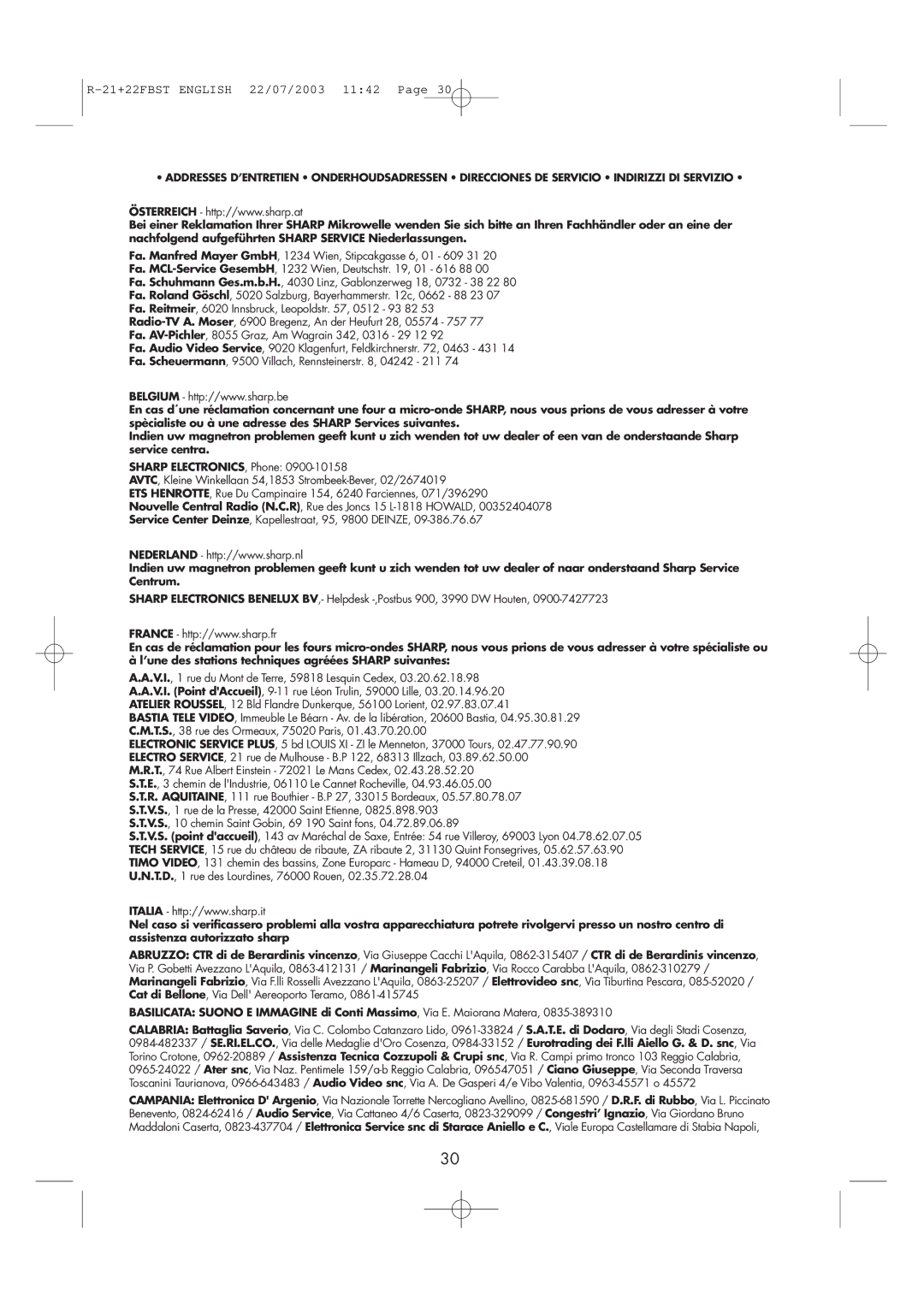 Sharp R-22FBST, R-21 FBST operation manual 21+22FBST English 22/07/2003 1142 