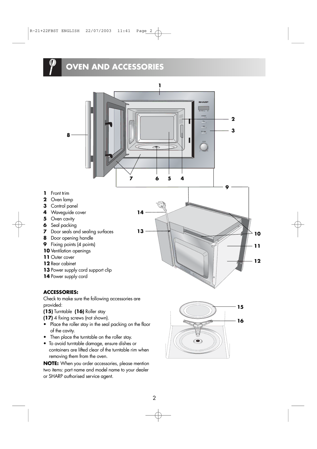 Sharp R-22FBST, R-21 FBST operation manual Oven and Accessories 