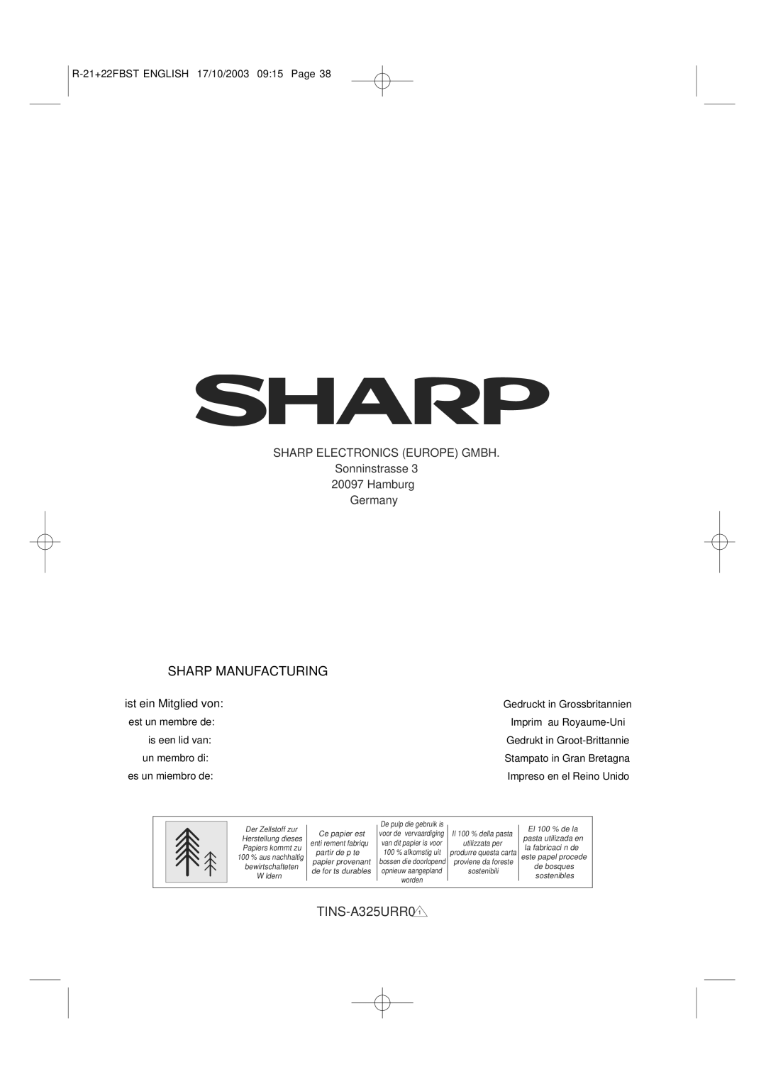 Sharp R-22FBST, R-21 FBST operation manual Sharp Manufacturing 