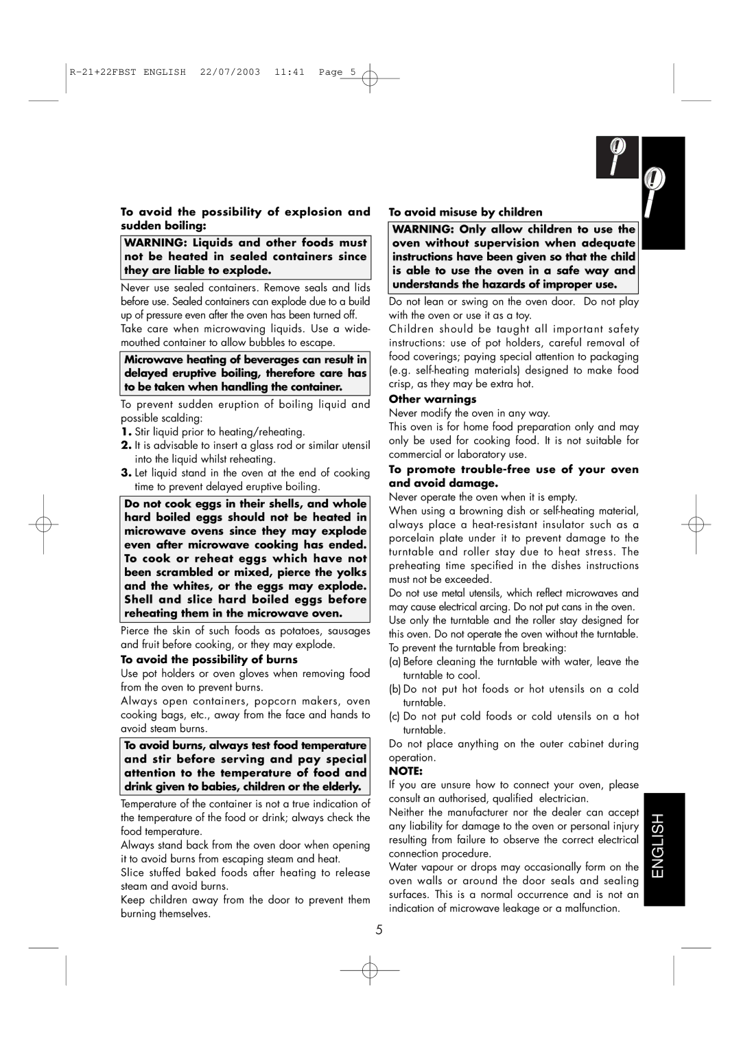 Sharp R-21 FBST, R-22FBST operation manual To avoid the possibility of explosion and sudden boiling 