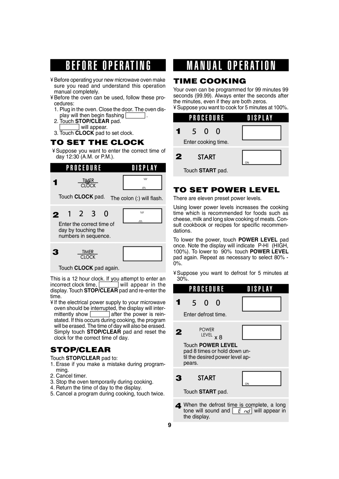 Sharp 220H, R-230H, 209H, 203H F O R E O P E R At I N G, To SET the Clock, Time Cooking, To SET Power Level, Stop/Clear 