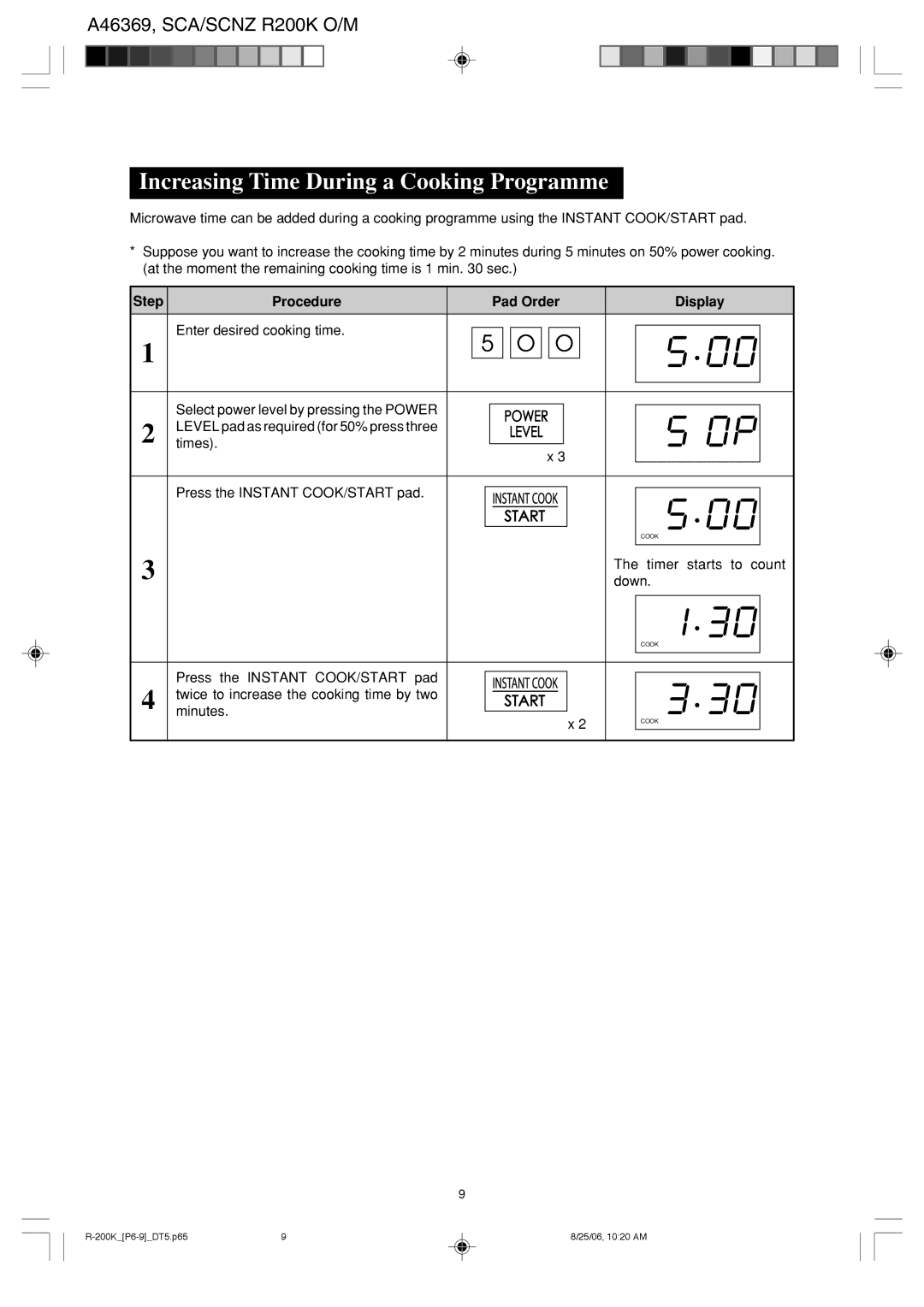 Sharp R-230L, R-200L operation manual Increasing Time During a Cooking Programme, Timer starts to count, Down 