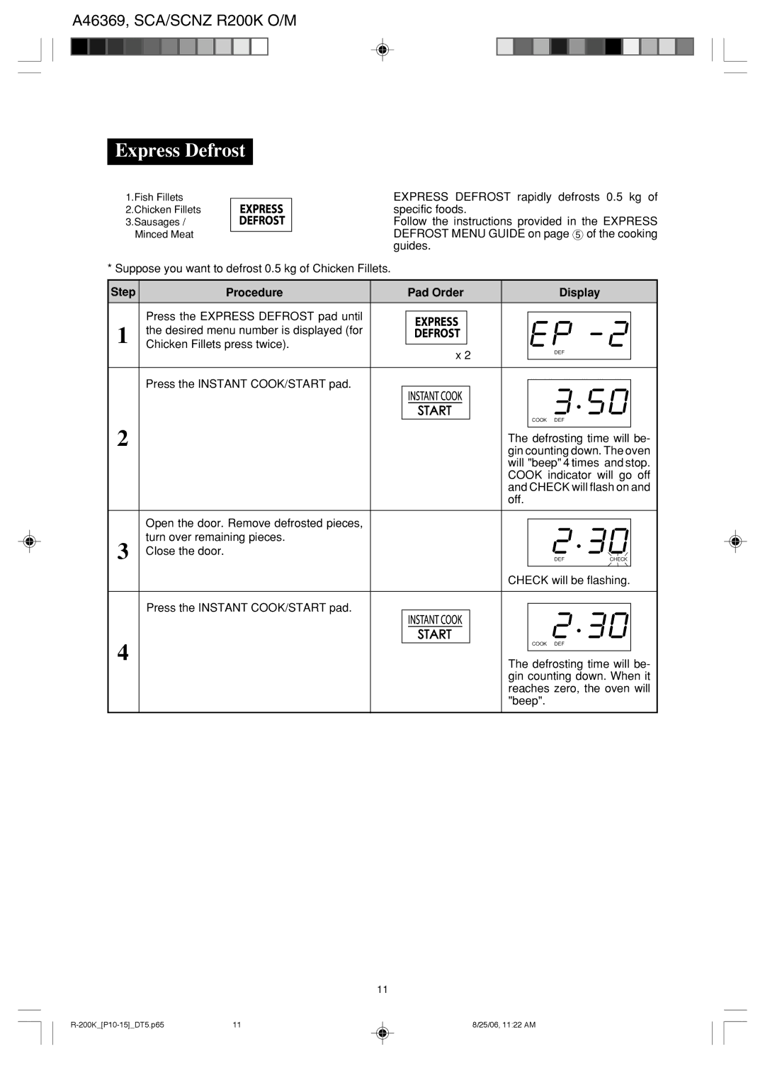 Sharp R-230L, R-200L operation manual Express Defrost 