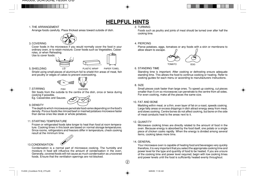 Sharp R-200L, R-230L operation manual Helpful Hints, Turning 