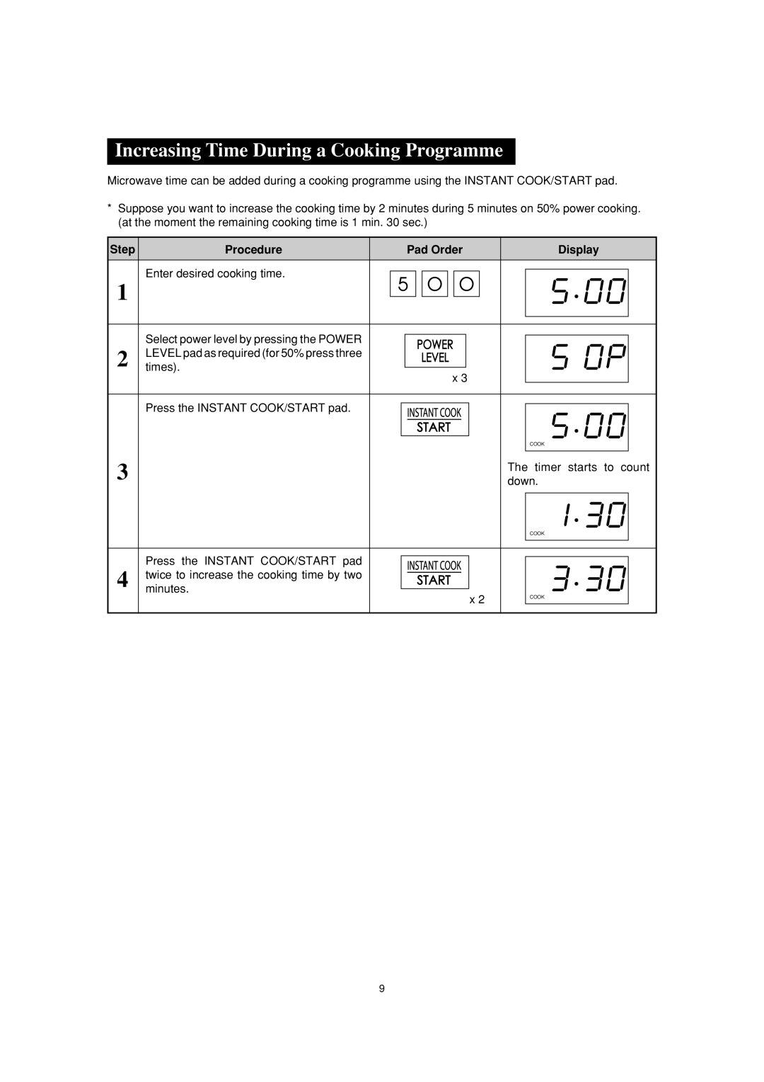 Sharp R-230L, R-200L operation manual Increasing Time During a Cooking Programme, Timer starts to count, Down 