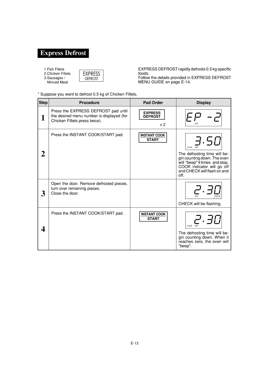 Sharp R-231F operation manual Express Defrost 