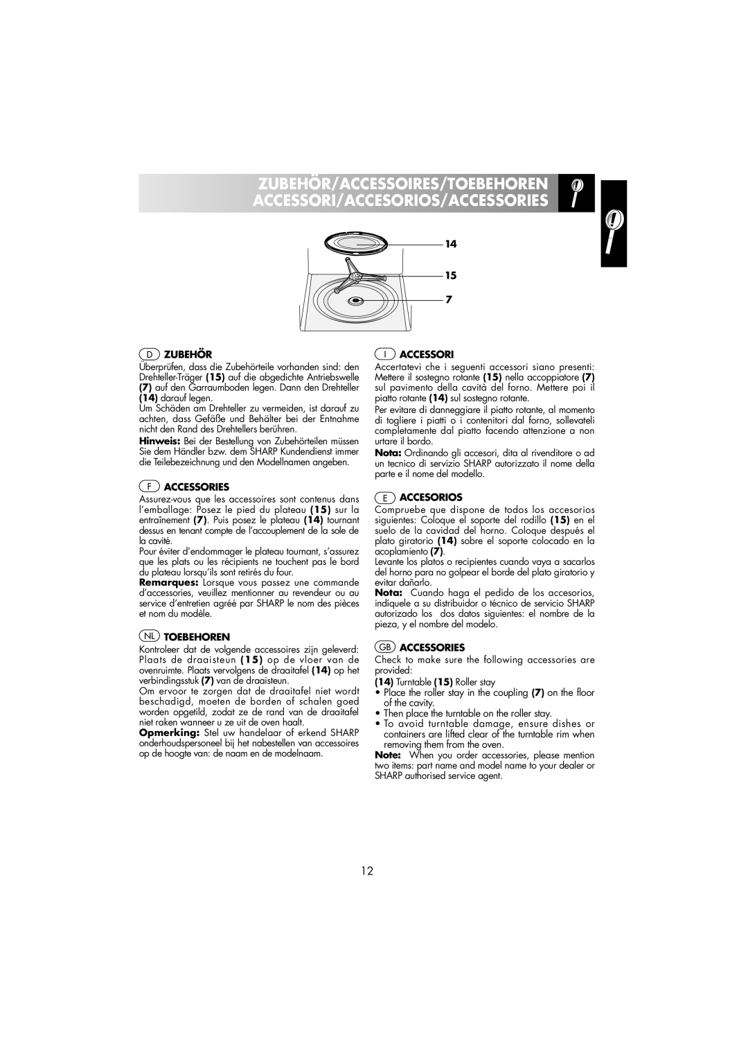 Sharp R-239 operation manual Zubehör, NL Toebehoren, Accesorios, GB Accessories 