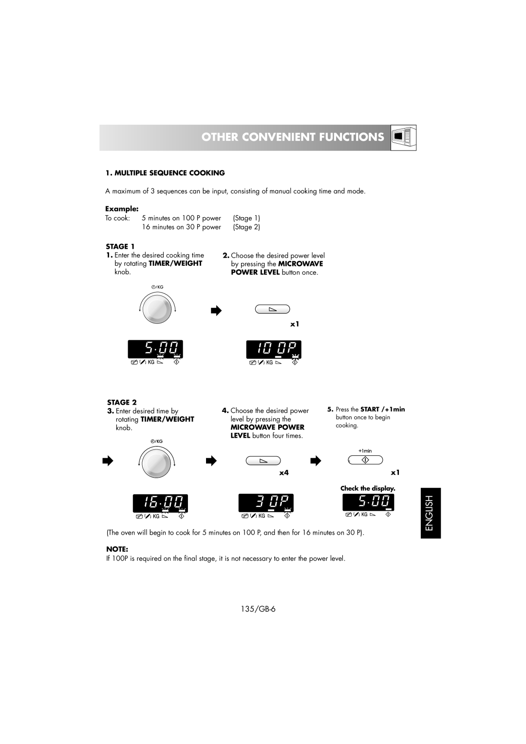 Sharp R-239 operation manual Other Convenient Functions, Multiple Sequence Cooking, Stage 