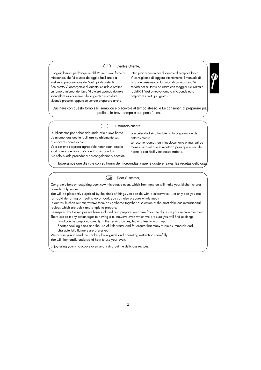 Sharp R-239 operation manual Gentile Cliente 