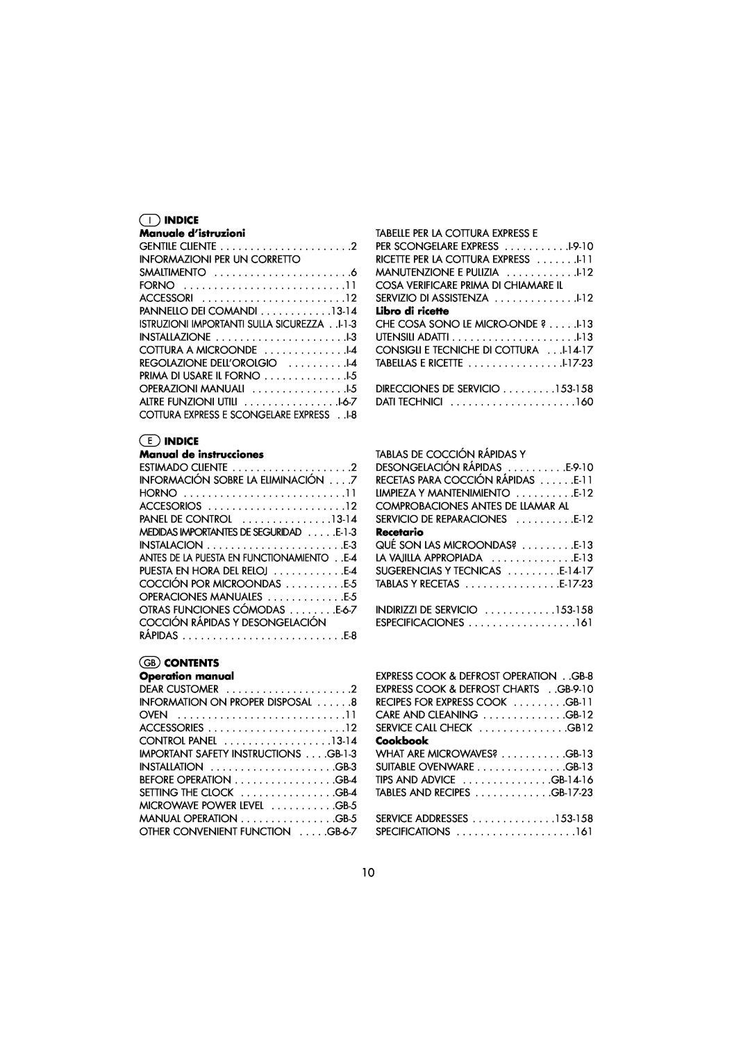 Sharp R-239 IINDICE Manuale d’istruzioni, EINDICE Manual de instrucciones, Libro di ricette, Recetario, Cookbook 