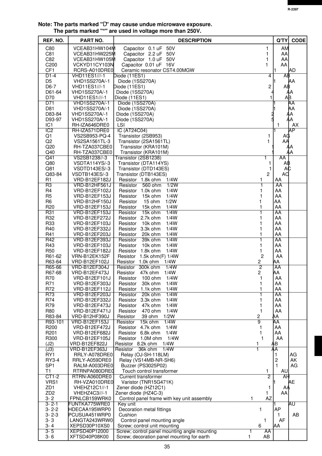 Sharp R-2397 service manual VCEAB31HW104M 