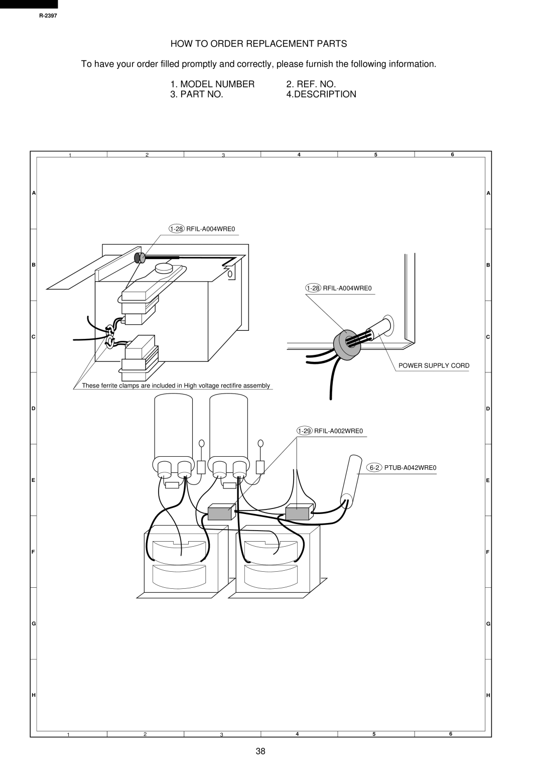 Sharp R-2397 service manual HOW to Order Replacement Parts, Model Number, REF. no, Description 