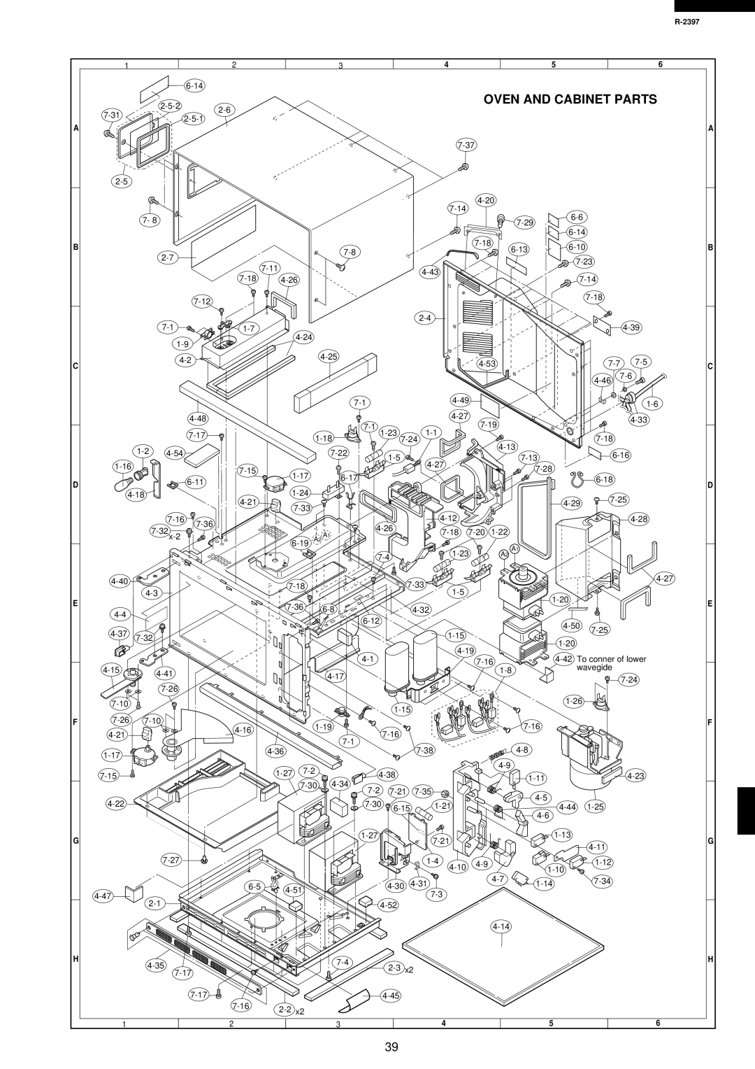 Sharp R-2397 service manual Oven and Cabinet Parts 