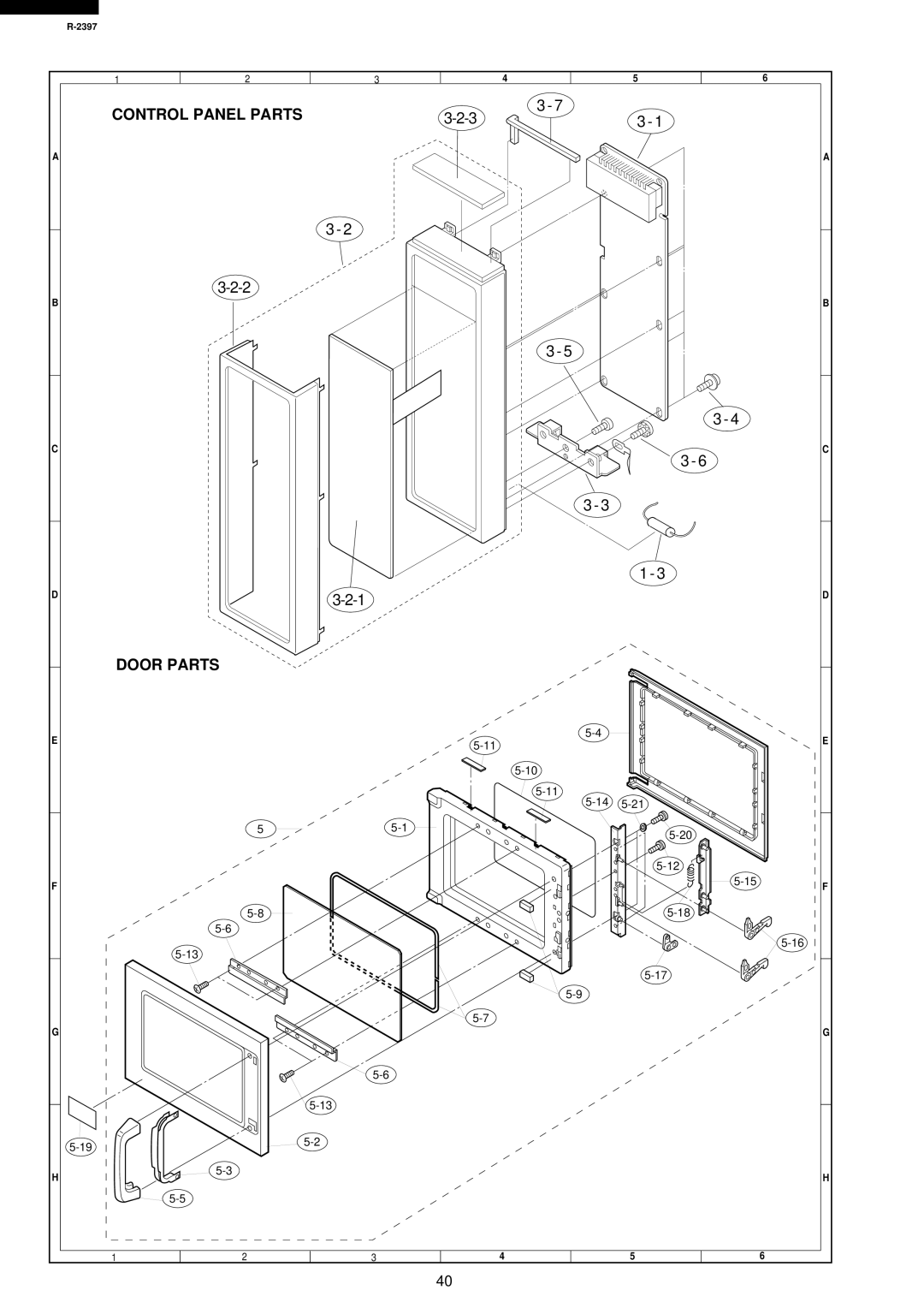 Sharp R-2397 service manual Control Panel Parts Door Parts 