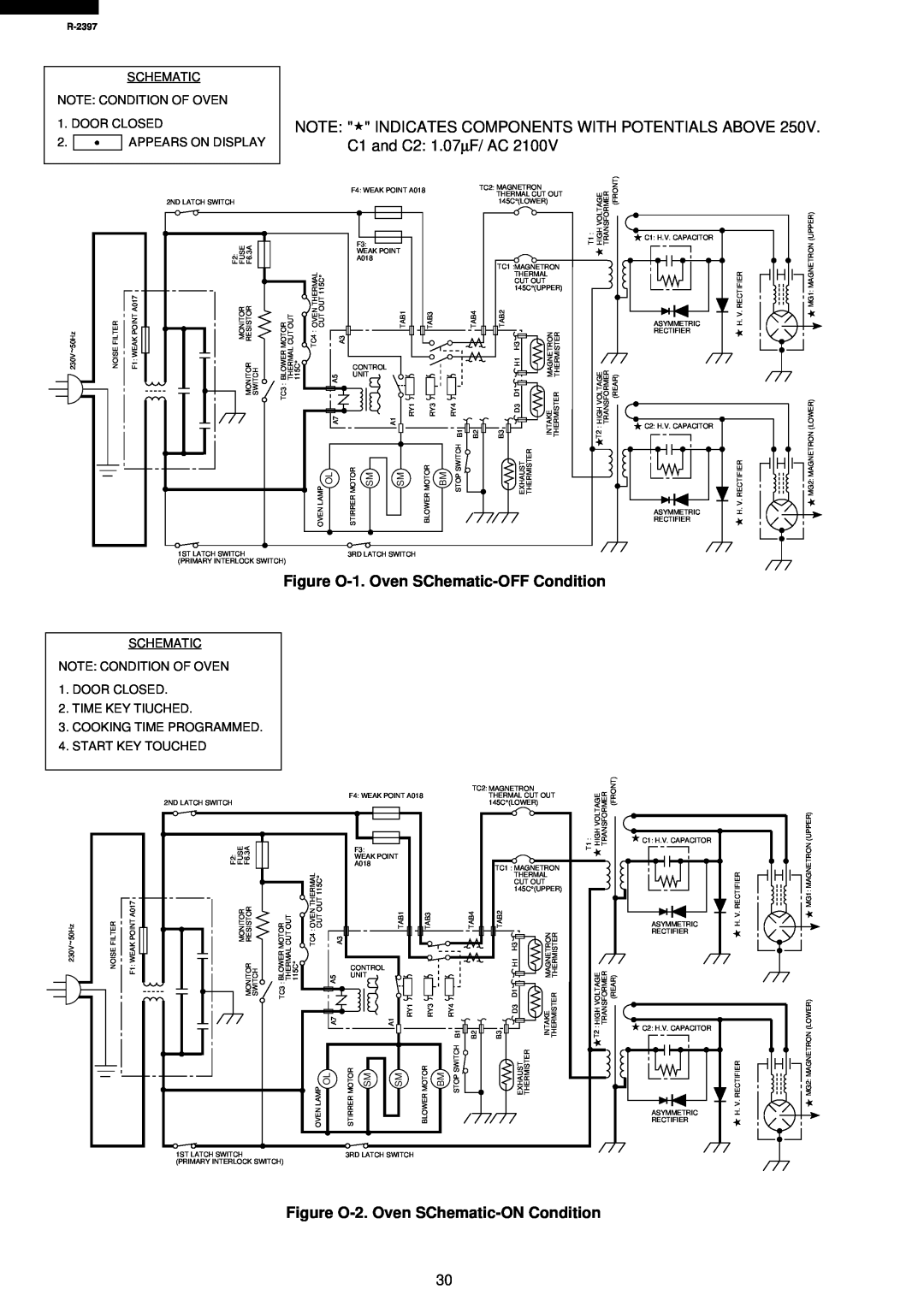 Sharp R-2397 service manual Figure O-1.Oven SChematic-OFFCondition, Figure O-2.Oven SChematic-ONCondition 