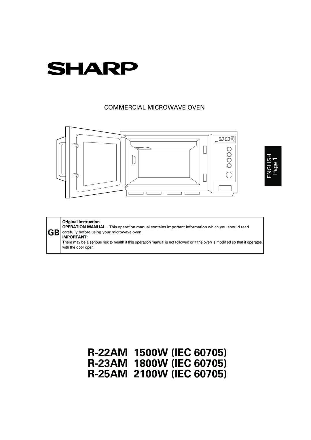 Sharp R-22AM operation manual 22AM 1500W IEC 60705 R-23AM 1800W IEC 60705 R-25AM 2100W IEC 