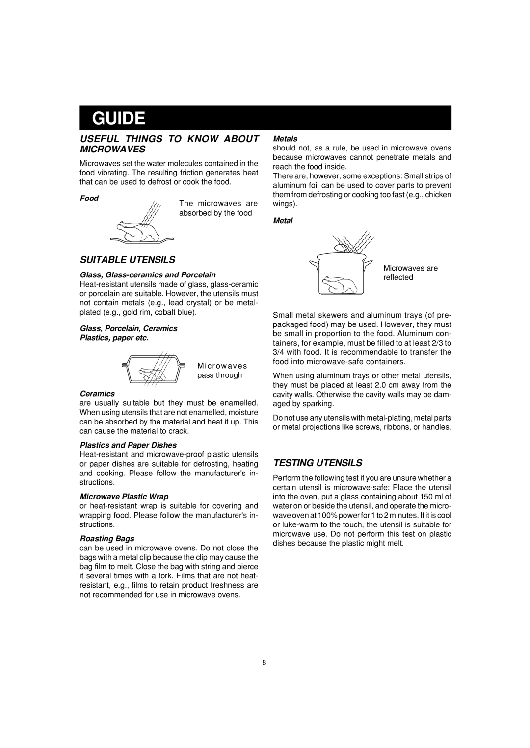 Sharp R-23AM, R-25AM, R-22AM operation manual Guide, Useful Things to Know about Microwaves 