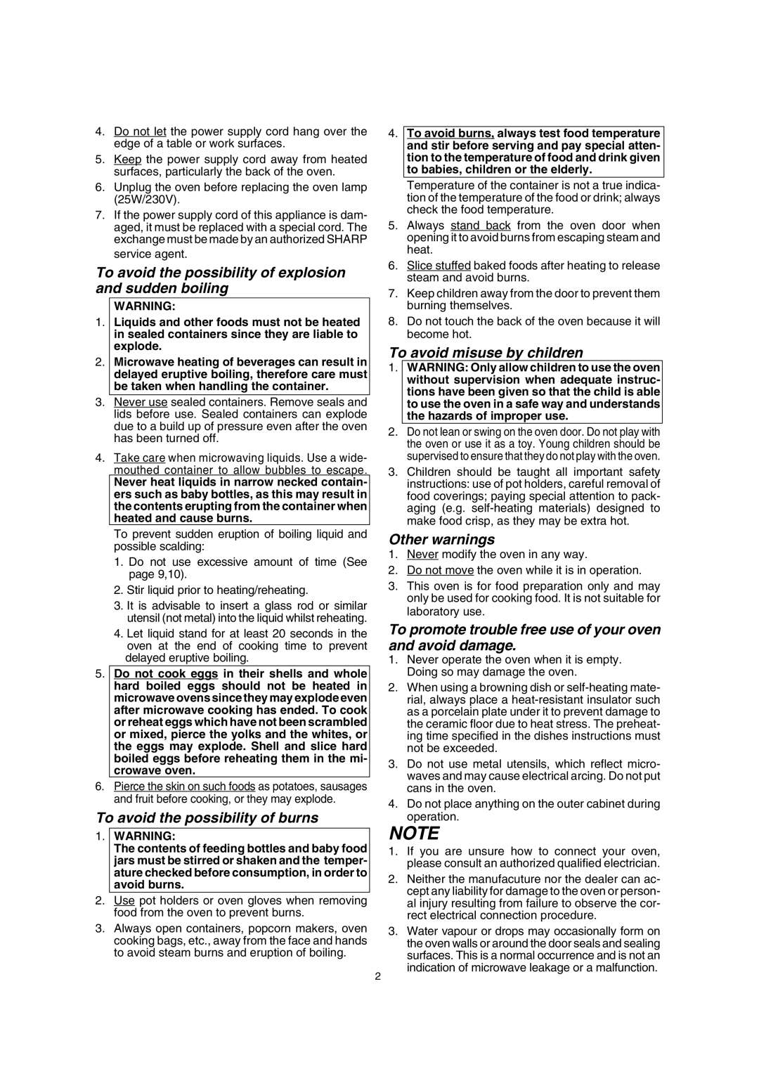 Sharp R-23AM, R-25AM, R-22AM manual To avoid the possibility of explosion and sudden boiling 