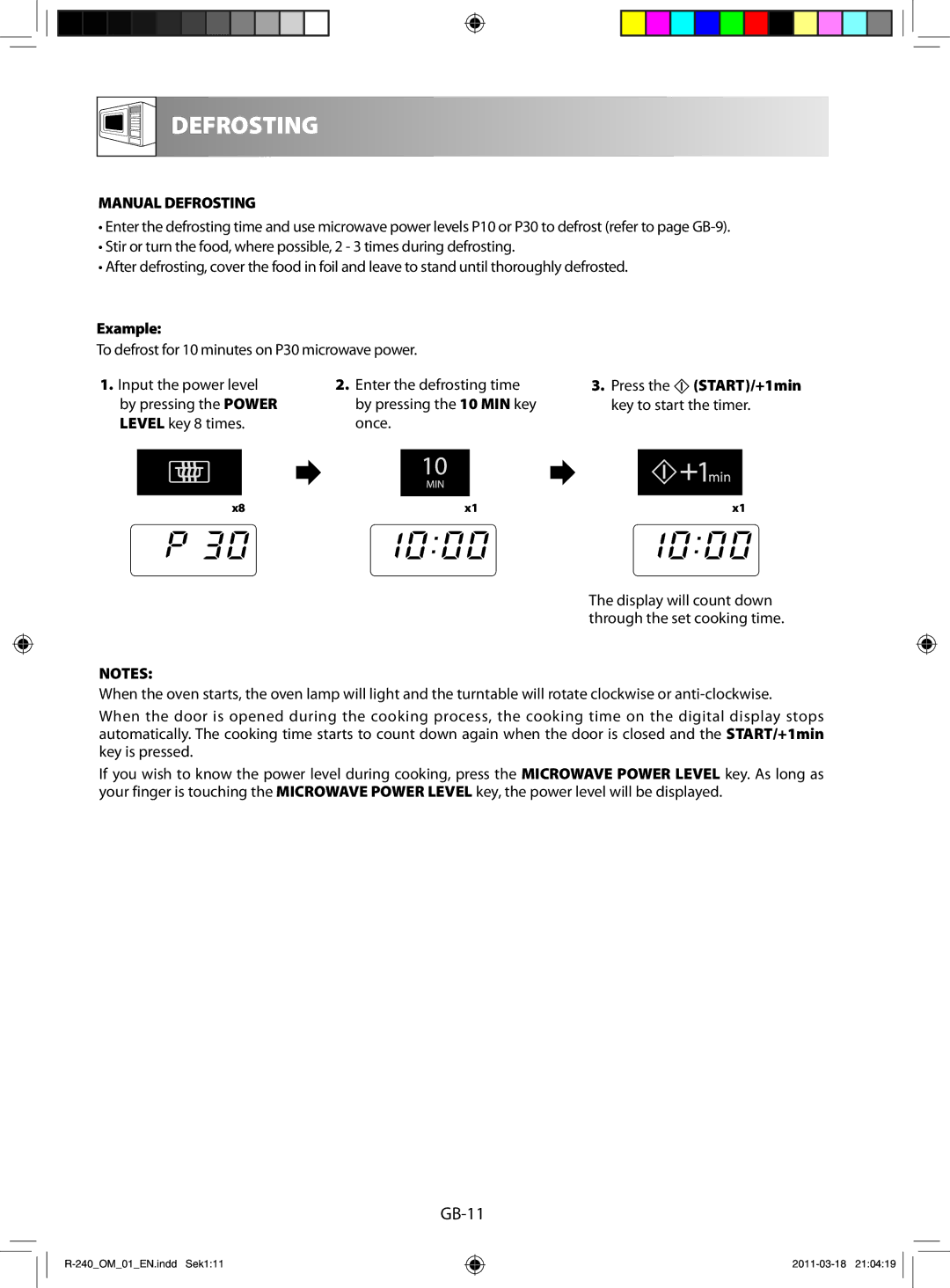 Sharp R-240 manual Manual Defrosting, Level key 8 times Once 