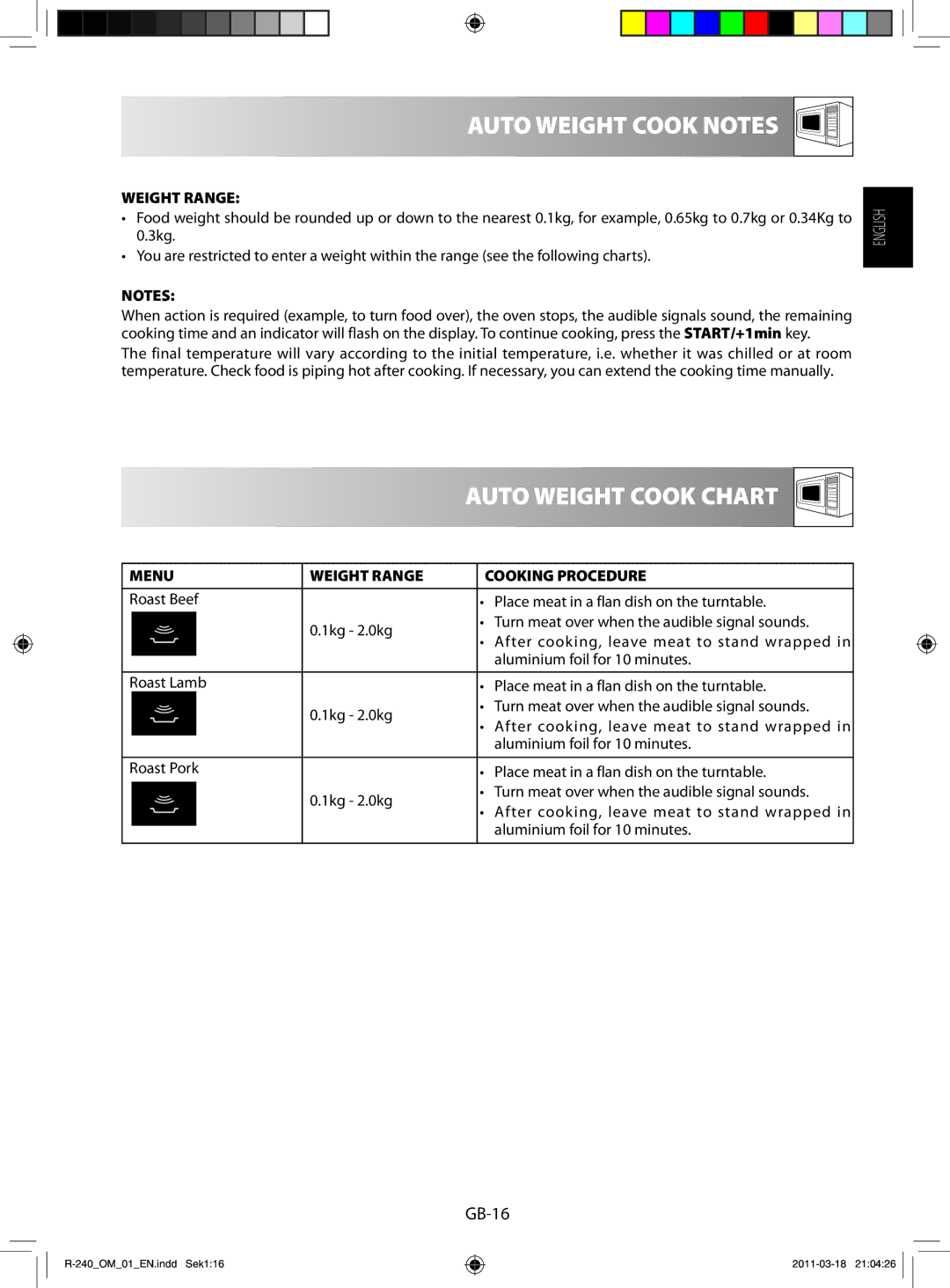 Sharp R-240 manual Auto Weight Cook Notes, Auto Weight Cook Chart, Menu Weight Range Cooking Procedure 