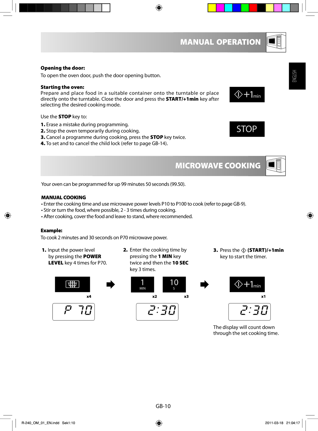 Sharp R-240 manual Manual Operation, Microwave Cooking, Manual Cooking 