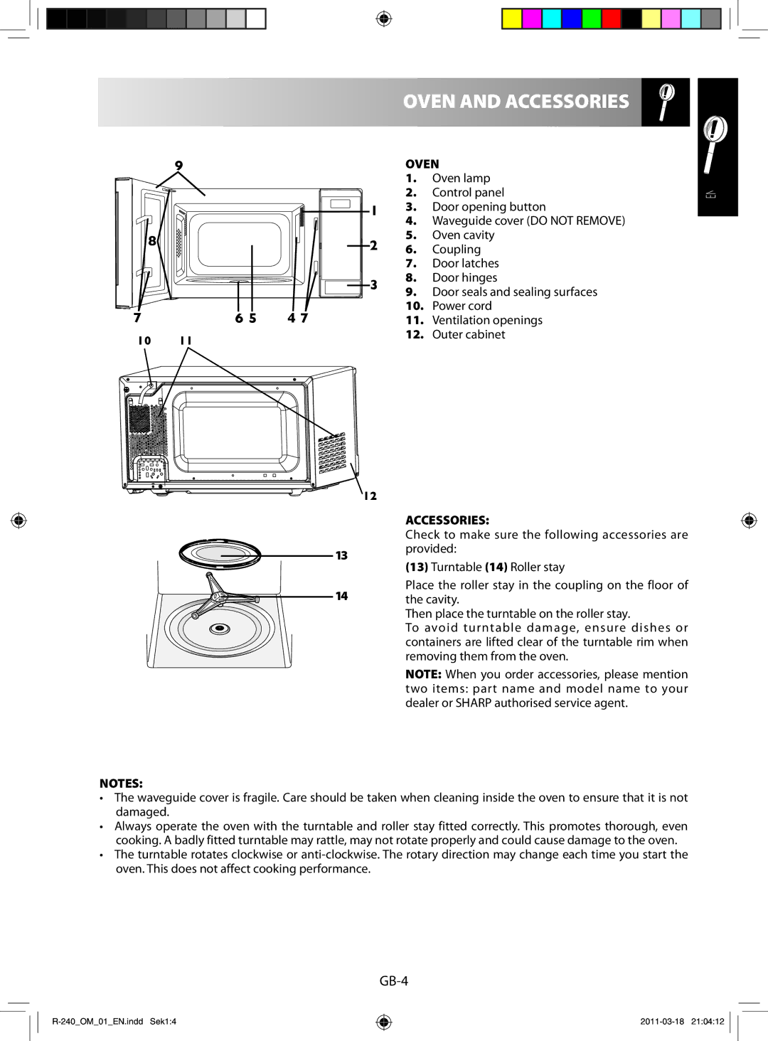 Sharp R-240 manual Oven and Accessories 