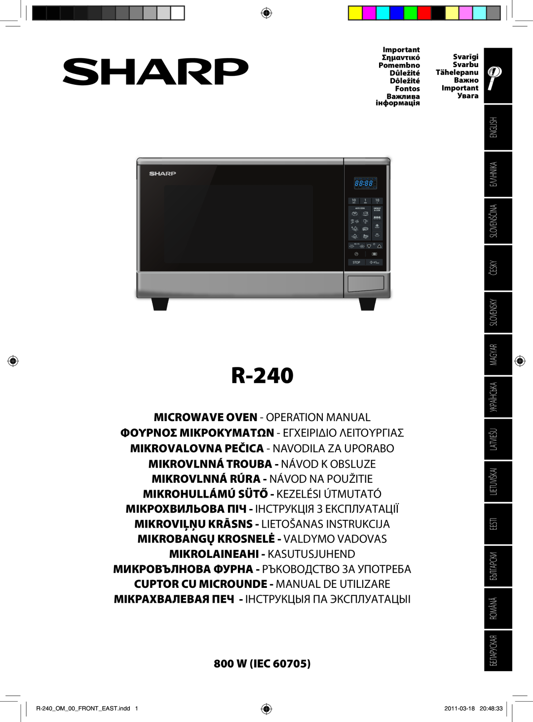 Sharp R-240 manual Микровълнова Фурна - Ръководство За Употреба, Cuptor Cu Microunde - Manual De Utilizare, W Iec 