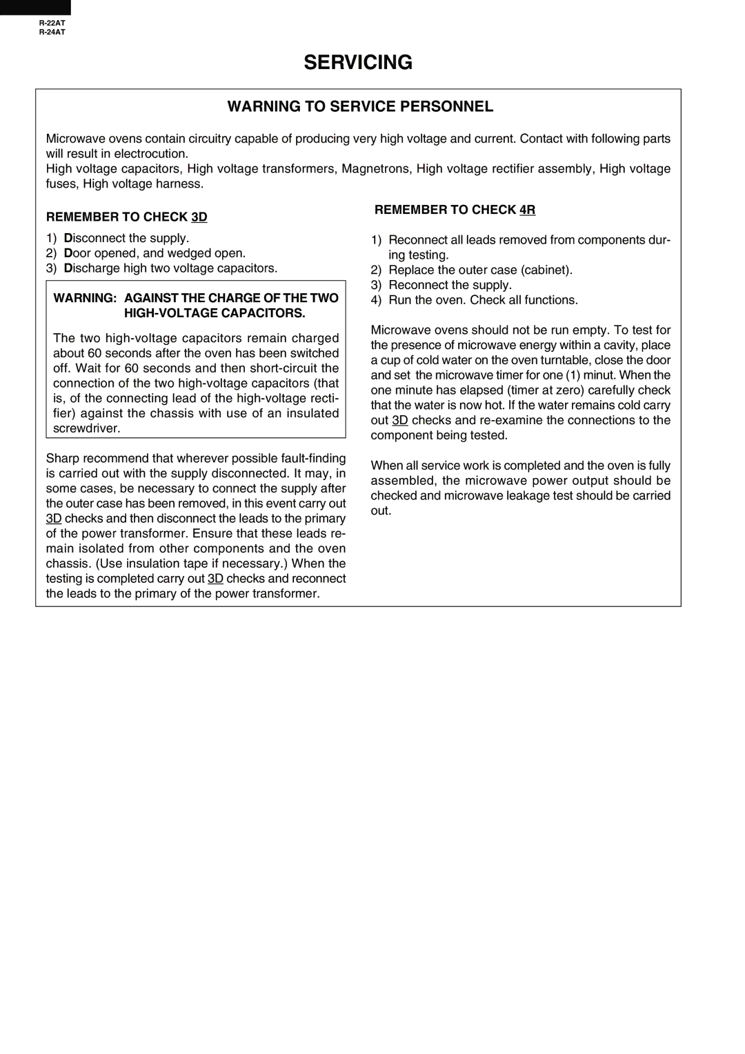 Sharp R-24AT, R-22AT service manual Remember to Check 3D, Remember to Check 4R 