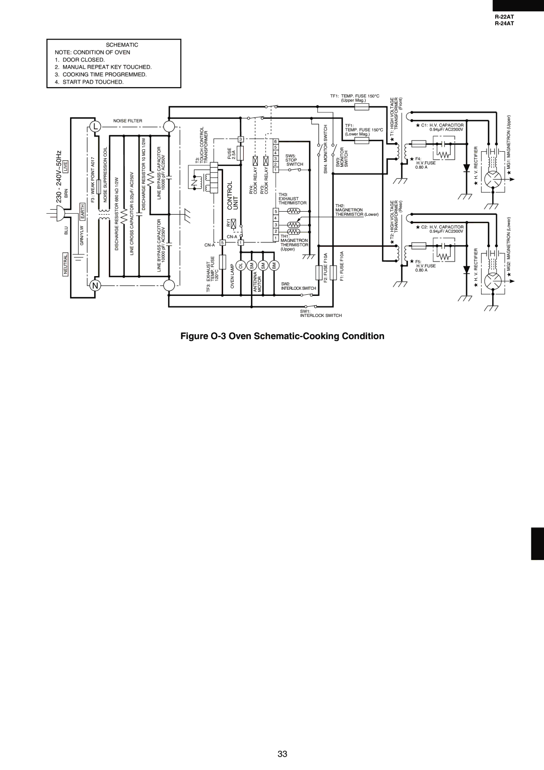 Sharp R-22AT, R-24AT service manual Figure O-3 Oven Schematic-Cooking Condition 