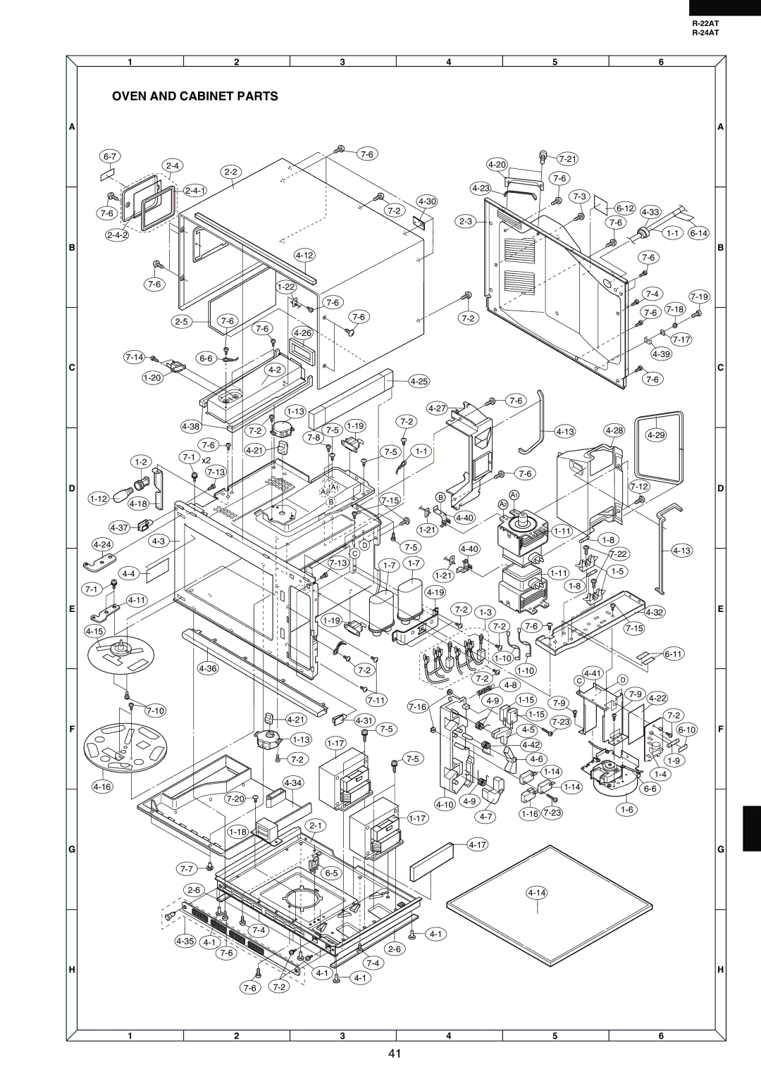 Sharp R-22AT, R-24AT service manual Oven and Cabinet Parts 