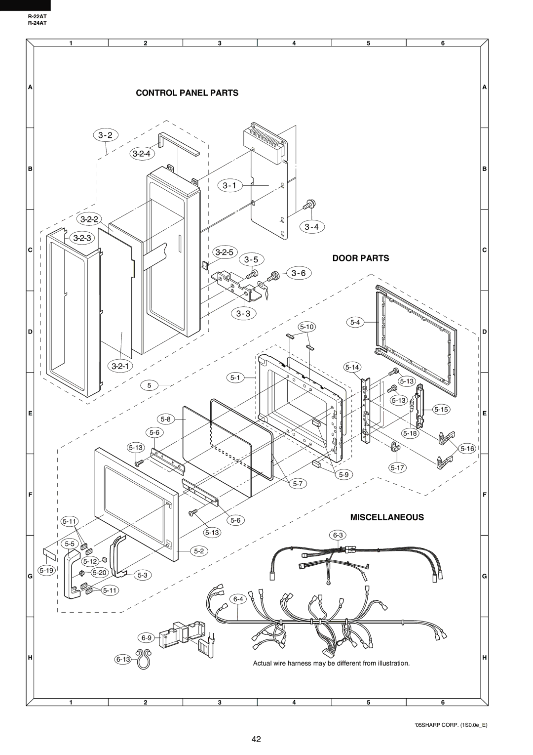 Sharp R-24AT, R-22AT service manual Control Panel Parts Door Parts Miscellaneous 