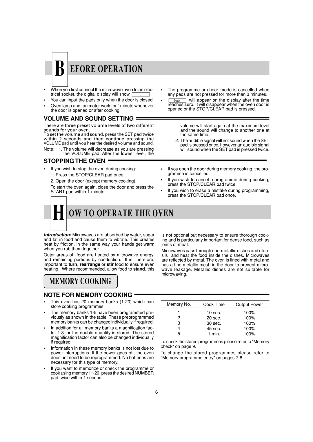 Sharp R-22AT, R-24AT operation manual Efore Operation, OW to Operate the Oven, Volume and Sound Setting, Stopping the Oven 