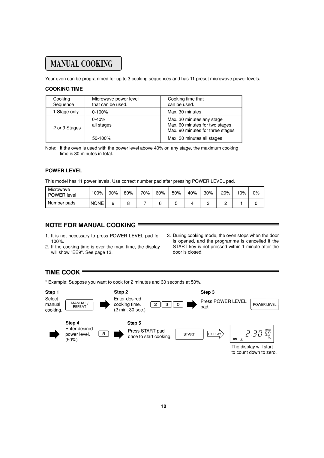 Sharp R-22AT, R-24AT operation manual Note For Manual Cooking, Time Cook, Step 