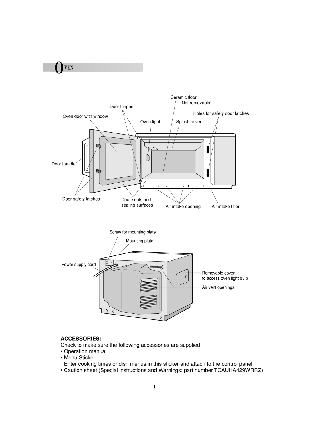 Sharp R-24AT, R-22AT operation manual Oven, Accessories 