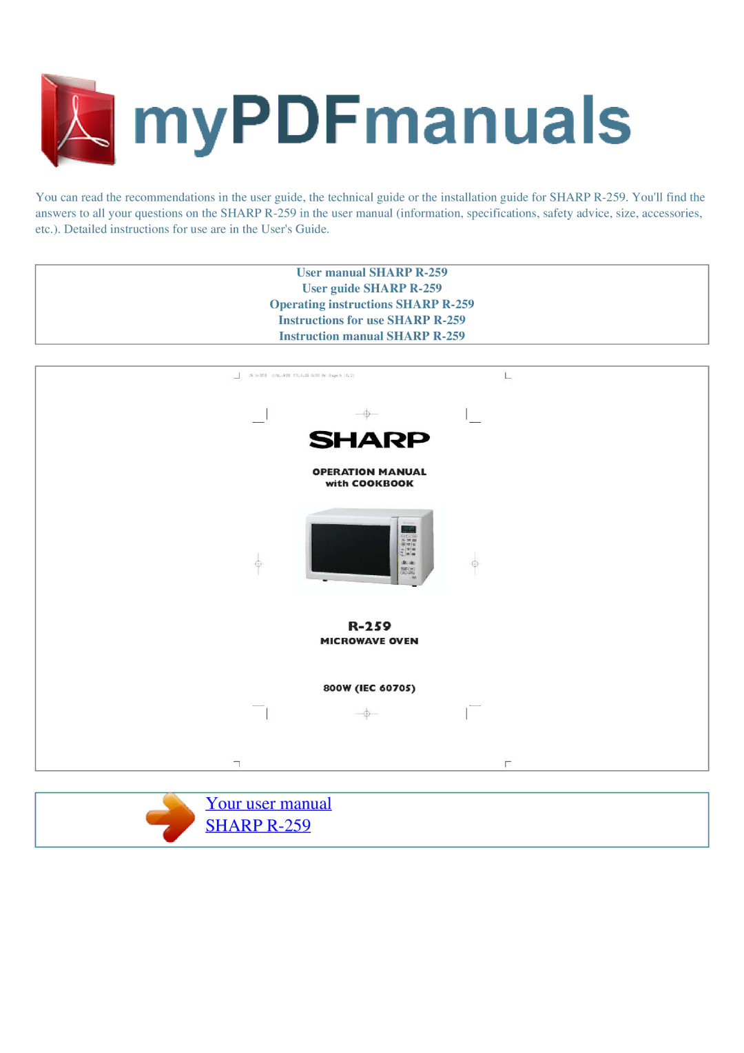 Sharp user manual Sharp R-259 