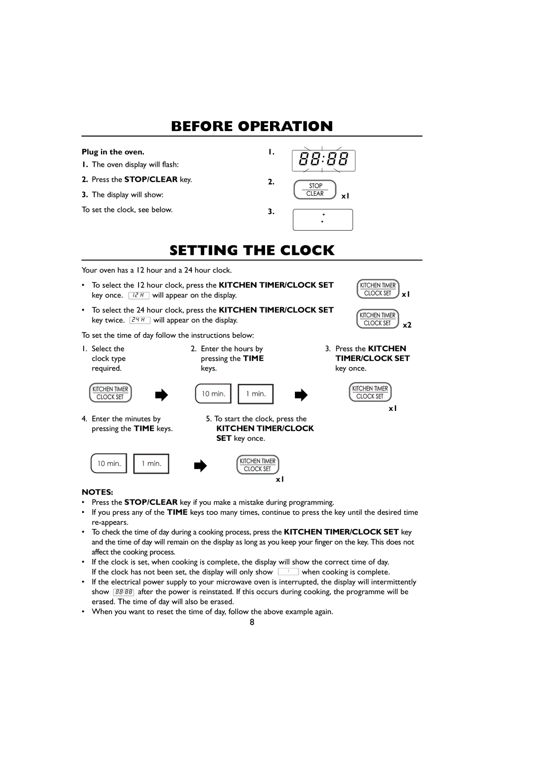 Sharp R-259 operation manual Before Operation, Setting the Clock, Plug in the oven, Timer/Clock Set, Kitchen TIMER/CLOCK 