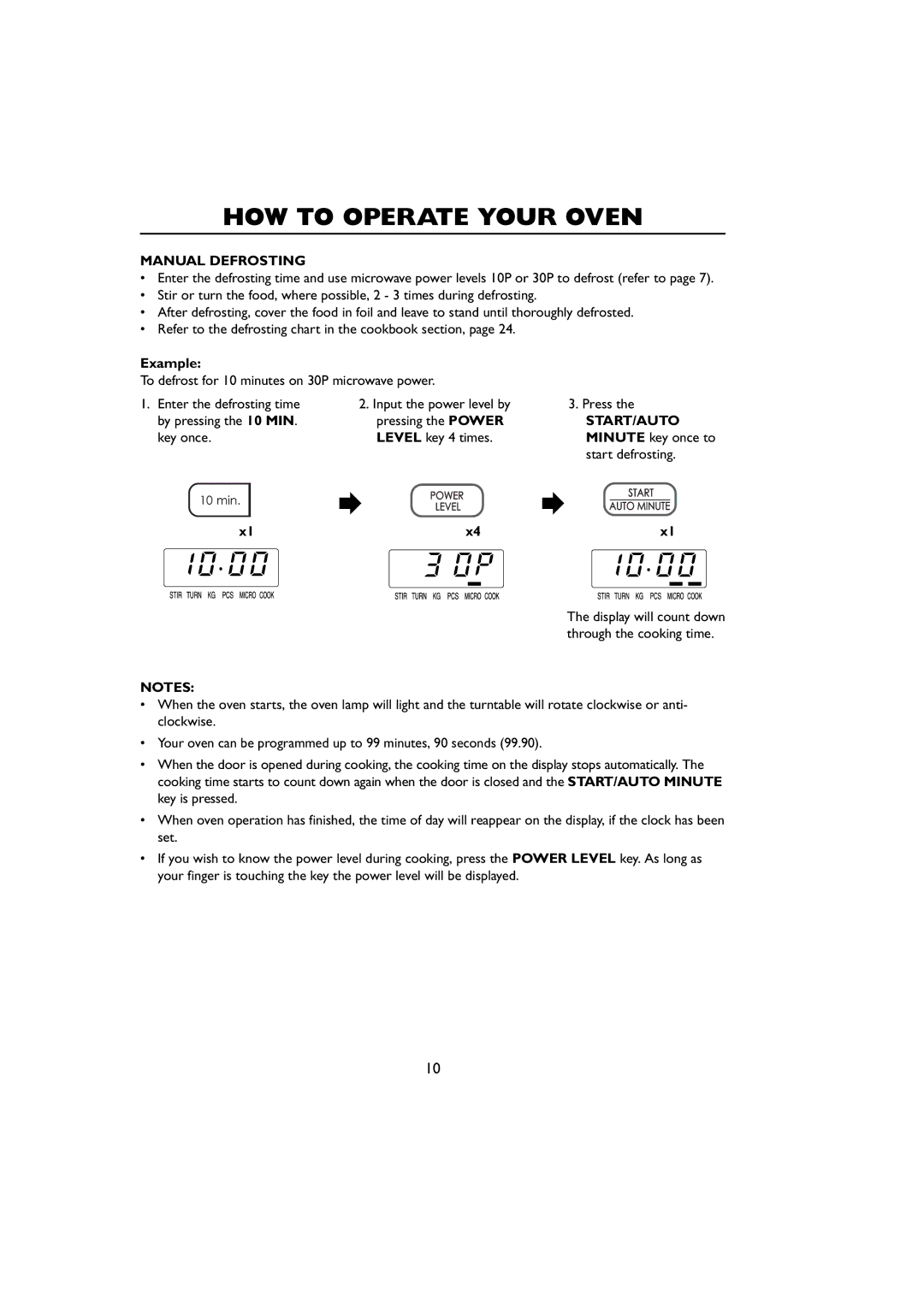 Sharp R-259 operation manual Manual Defrosting, Level key 4 times Minute key once to Start defrosting 