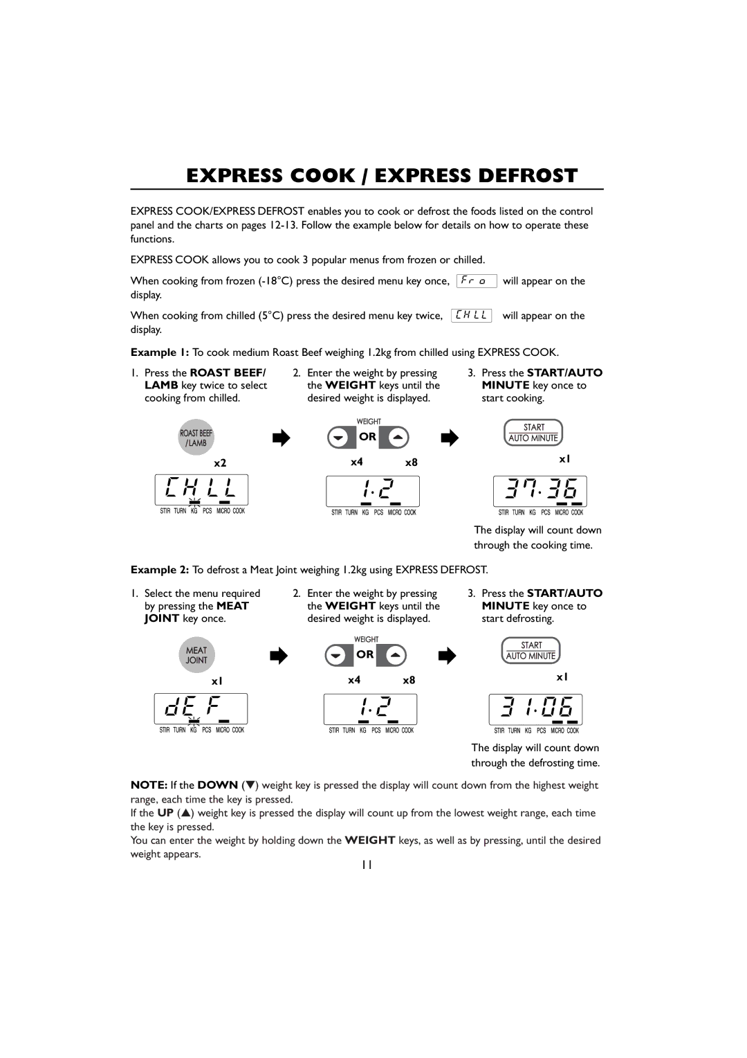 Sharp R-259 operation manual Express Cook / Express Defrost, Press the START/AUTO Minute key once to start cooking 