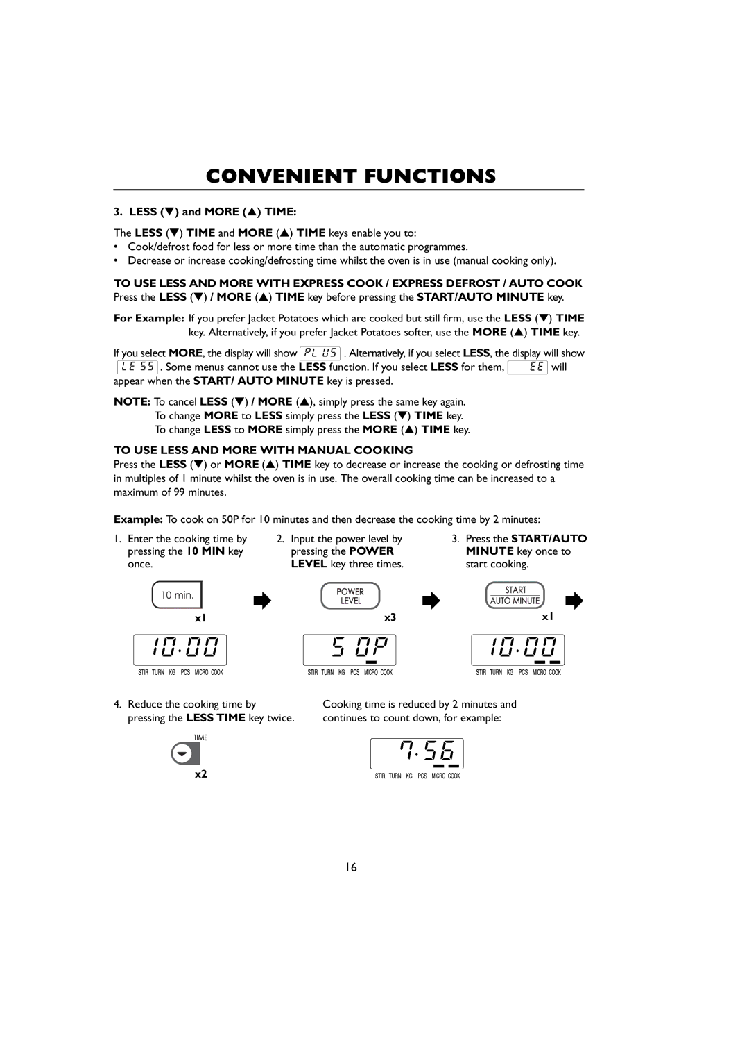 Sharp R-259 operation manual Less and More Time, To USE Less and More with Manual Cooking 