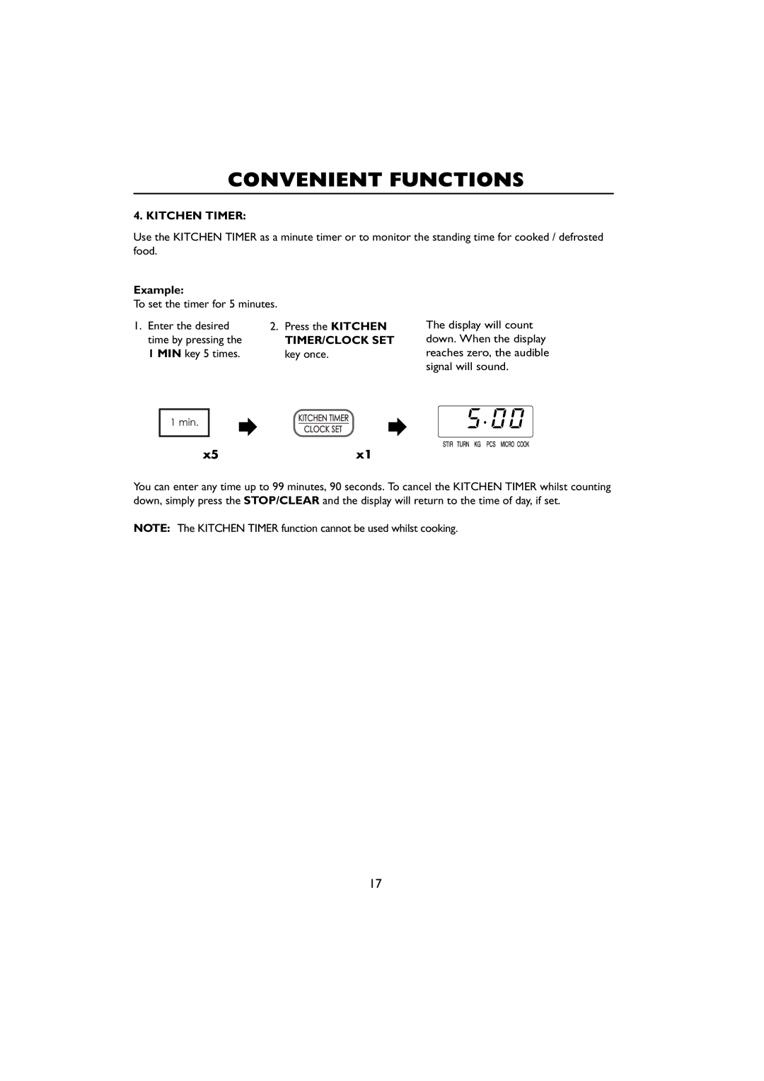 Sharp R-259 operation manual Kitchen Timer, MIN key 5 times Key once, X5x1 