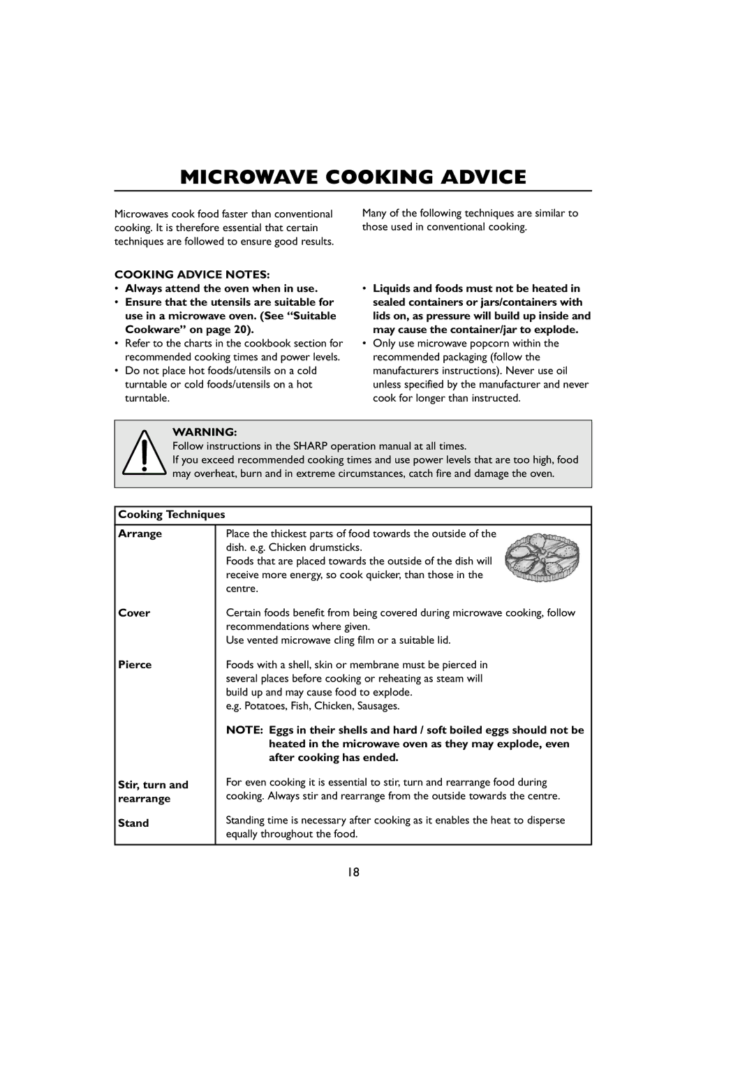 Sharp R-259 operation manual Microwave Cooking Advice, Cooking Advice Notes 