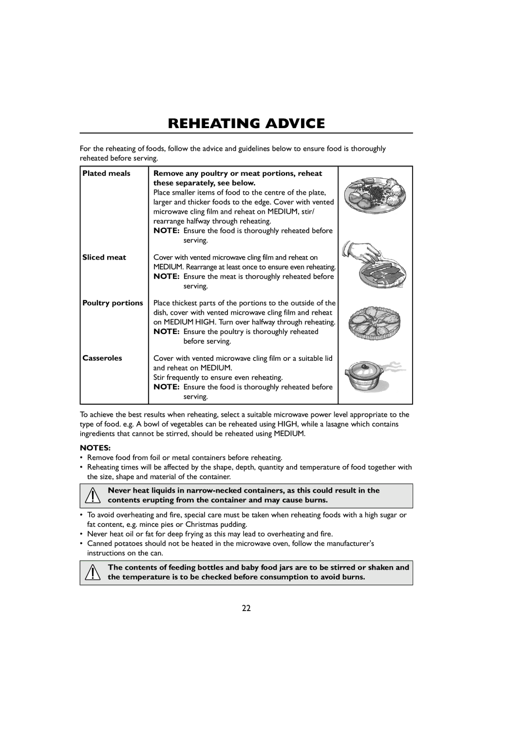 Sharp R-259 operation manual Reheating Advice, Serving 