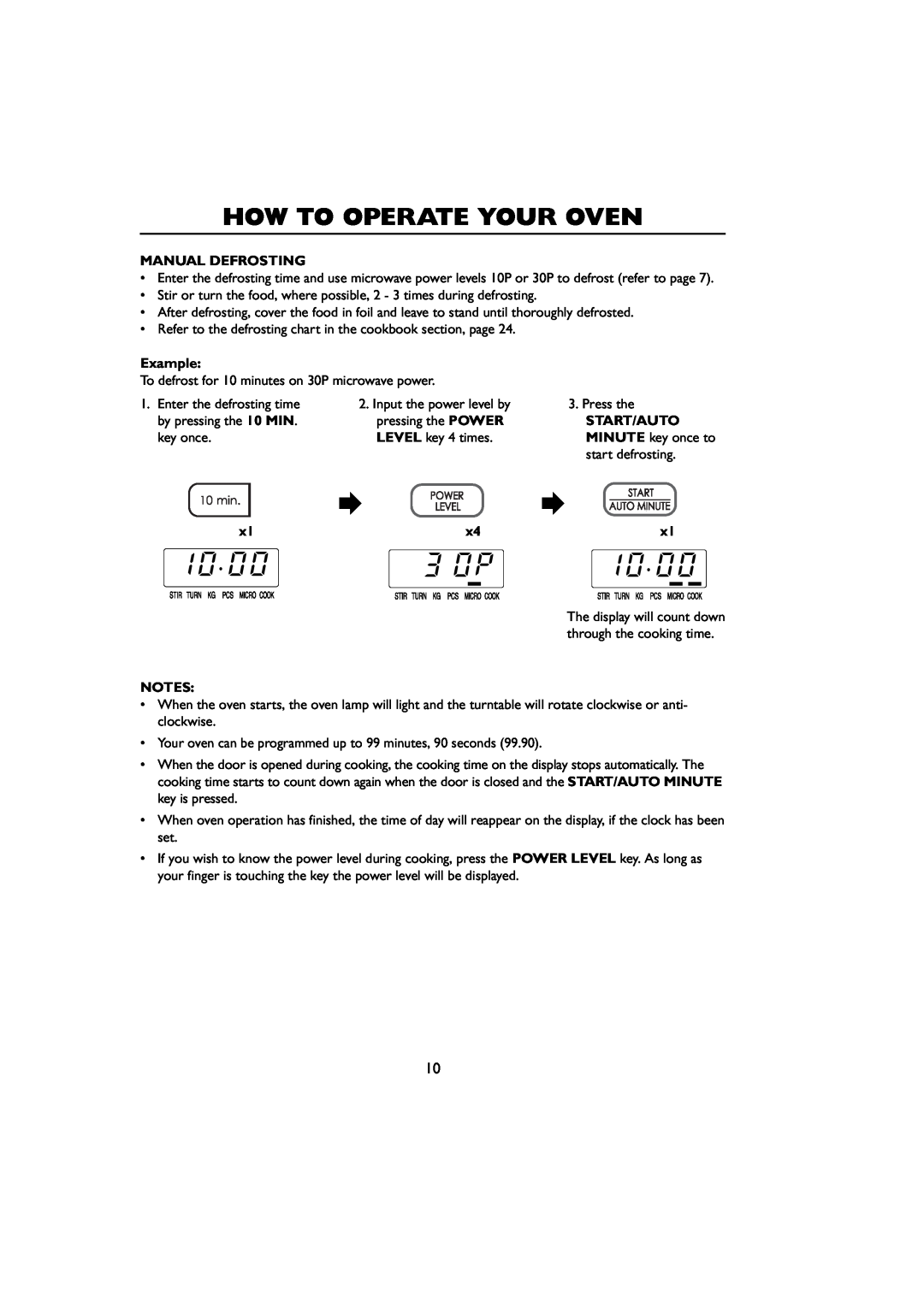 Sharp R-259 operation manual Manual Defrosting, How To Operate Your Oven, Example, Start/Auto 